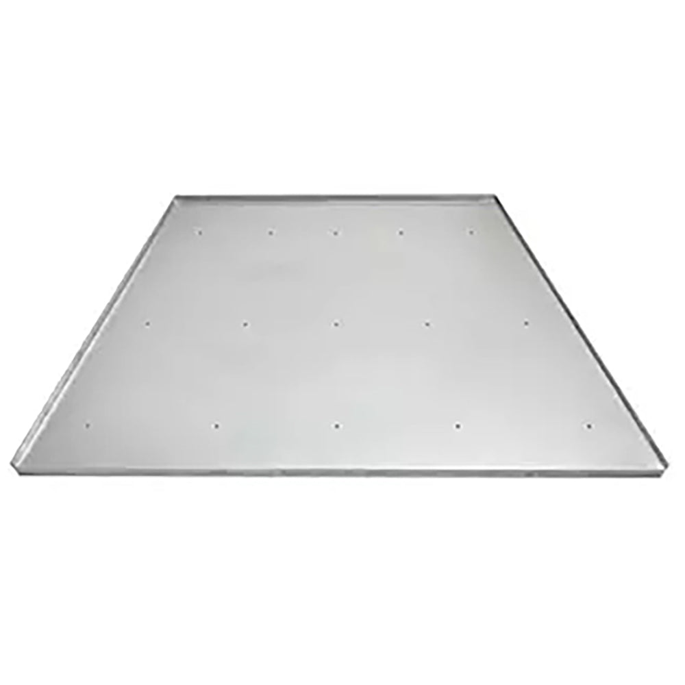 42-inch outdoor drain pan, galvanized metal with evenly spaced drainage holes