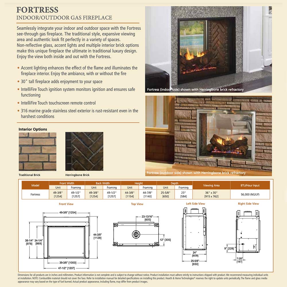Outdoor Lifestyles Fortress 36-Inch Indoor/Outdoor See-Through Gas Fireplace with IntelliFire Ignition