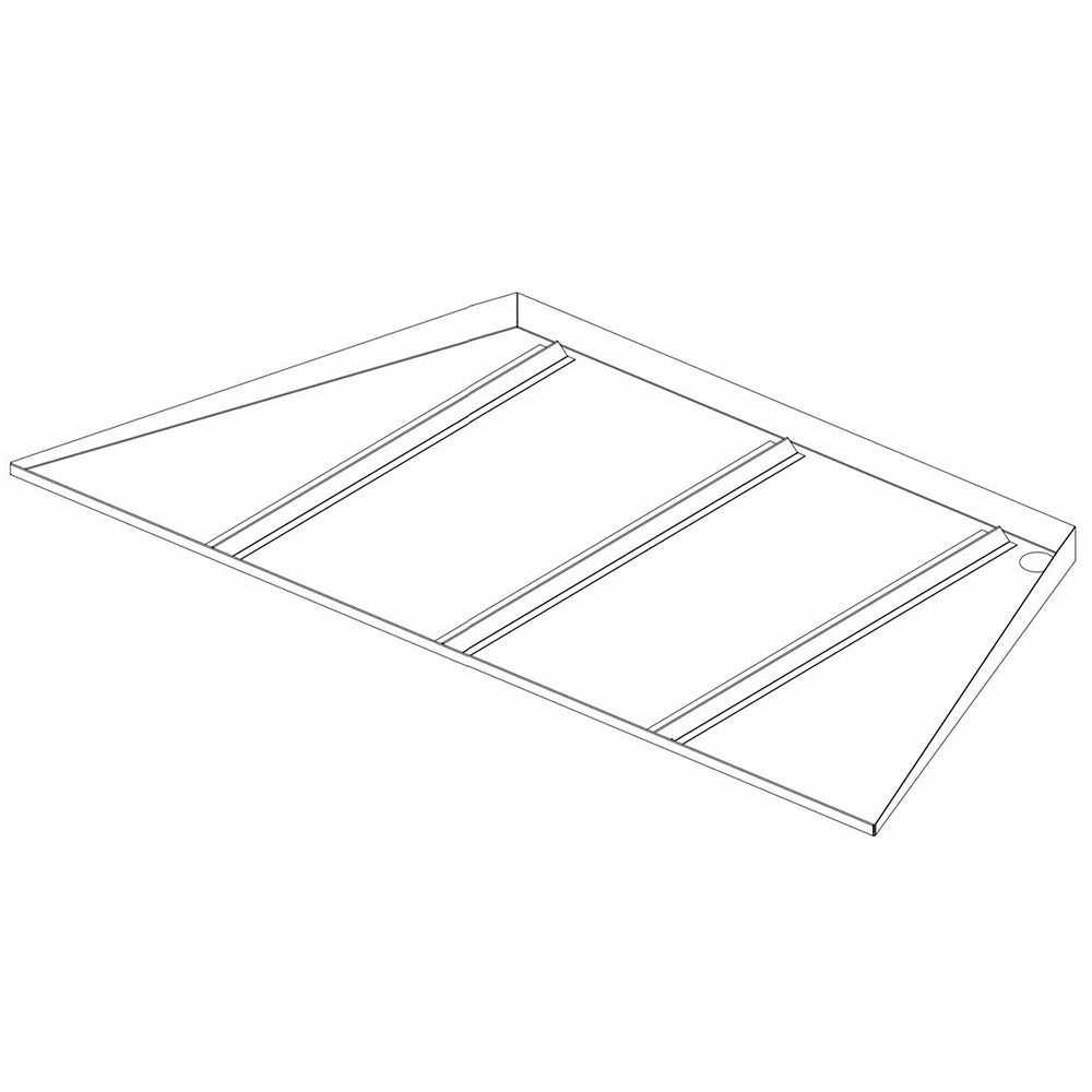 Drain pan with raised rim and parallel channels, rectangular tray