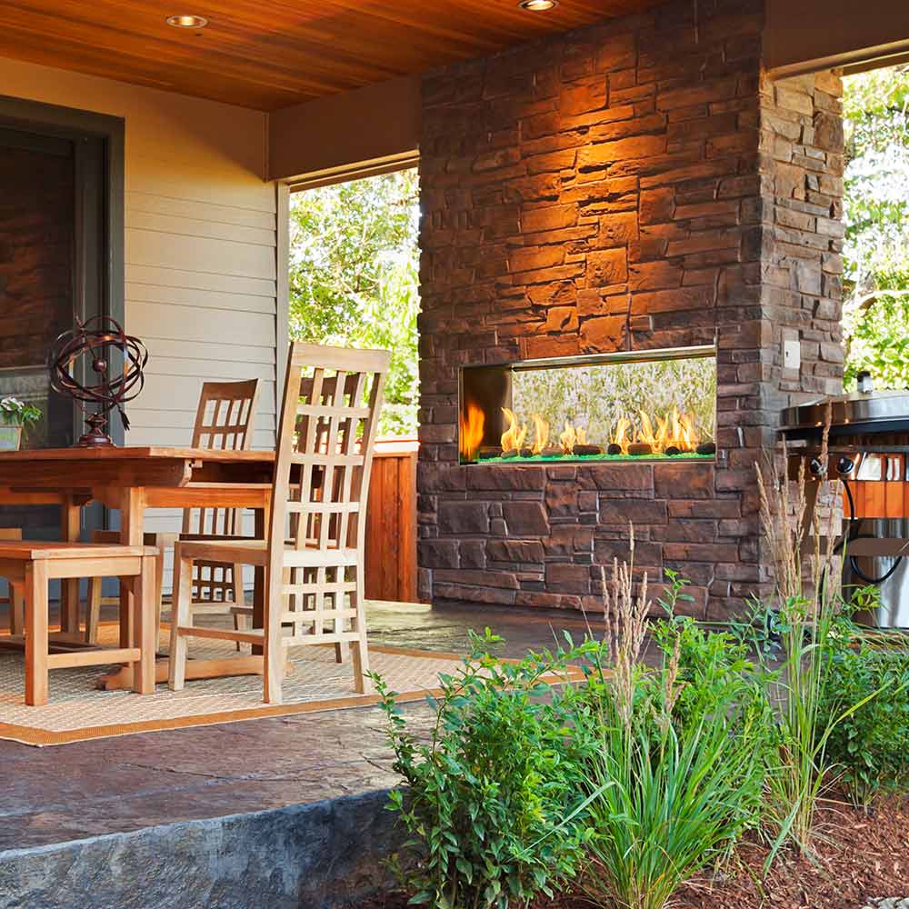 Outdoor Lifestyles Lanai 48-Inch Linear Outdoor See-Through Gas Fireplace with IntelliFire Ignition