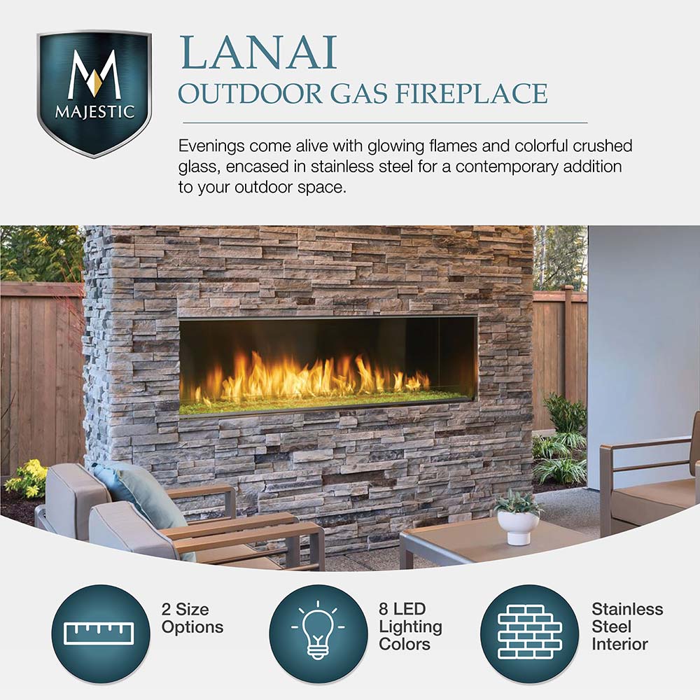 Outdoor Lifestyles Lanai 48-Inch Linear Outdoor See-Through Gas Fireplace with IntelliFire Ignition