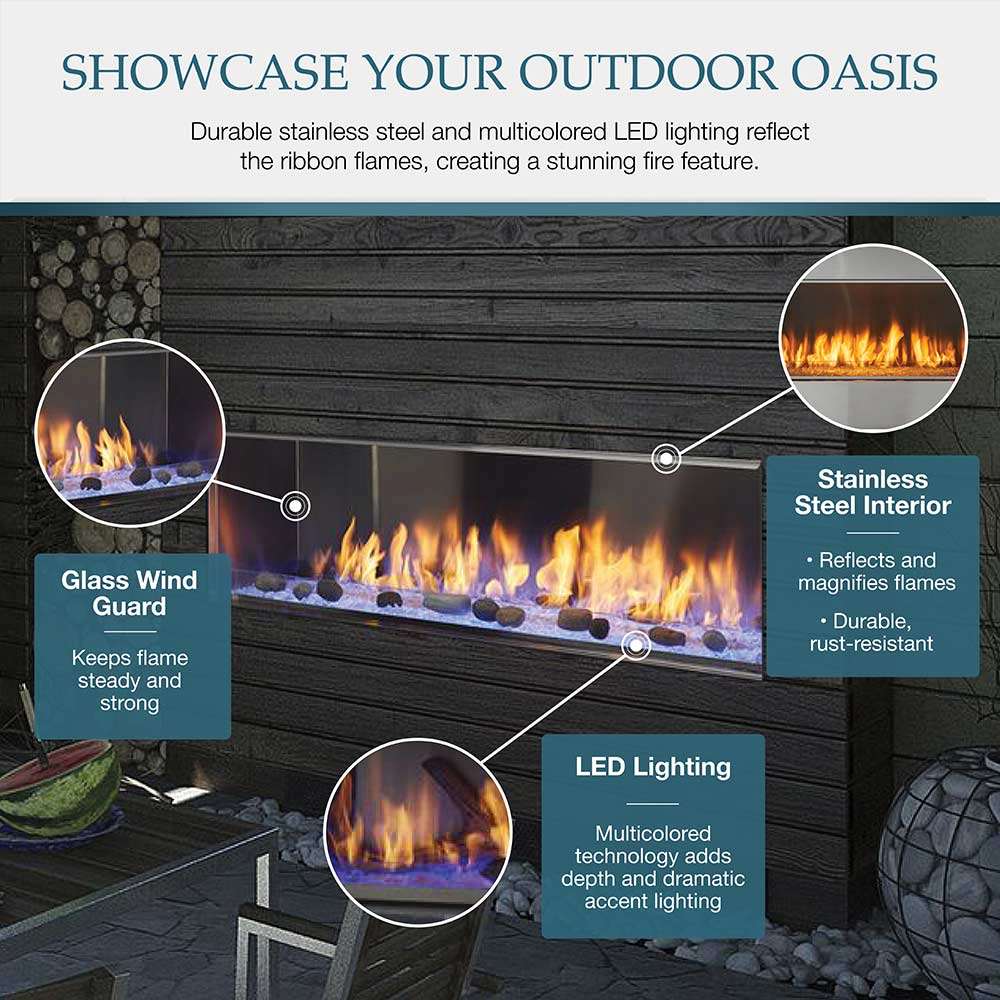 Outdoor Lifestyles Lanai 48-Inch Linear Outdoor See-Through Gas Fireplace with IntelliFire Ignition