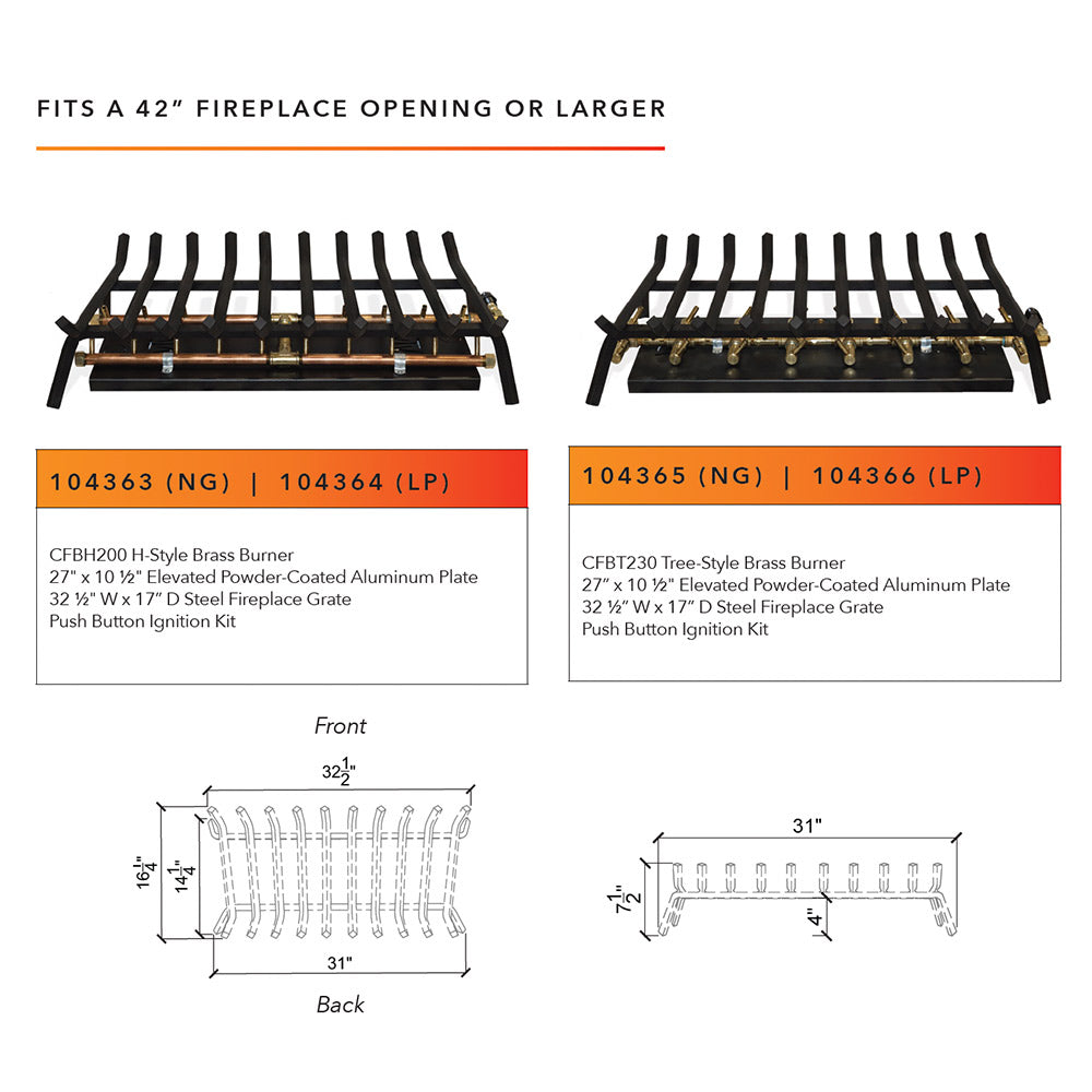 Warming Trends Outdoor Fireplace Kit for 42-Inch Opening or Larger, H-Style Burner