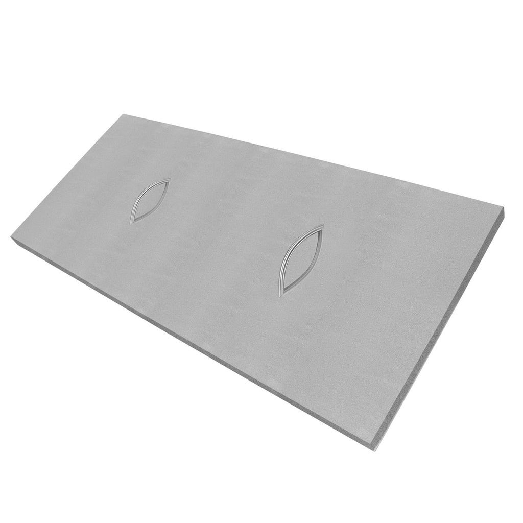 36-inch fireplace weather cover, light gray metal panel with leaf-shaped vents