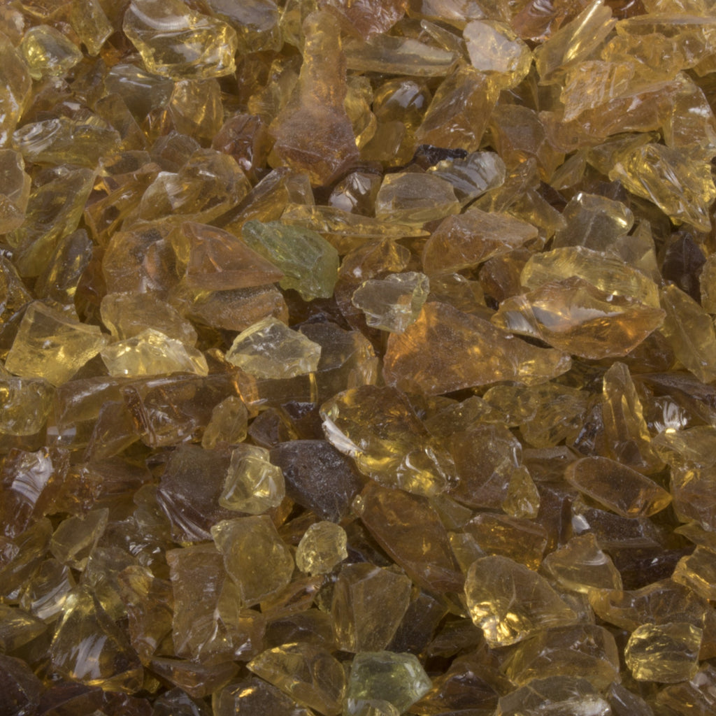 Amber fire glass stones, translucent irregular pieces for fire pits and fire features