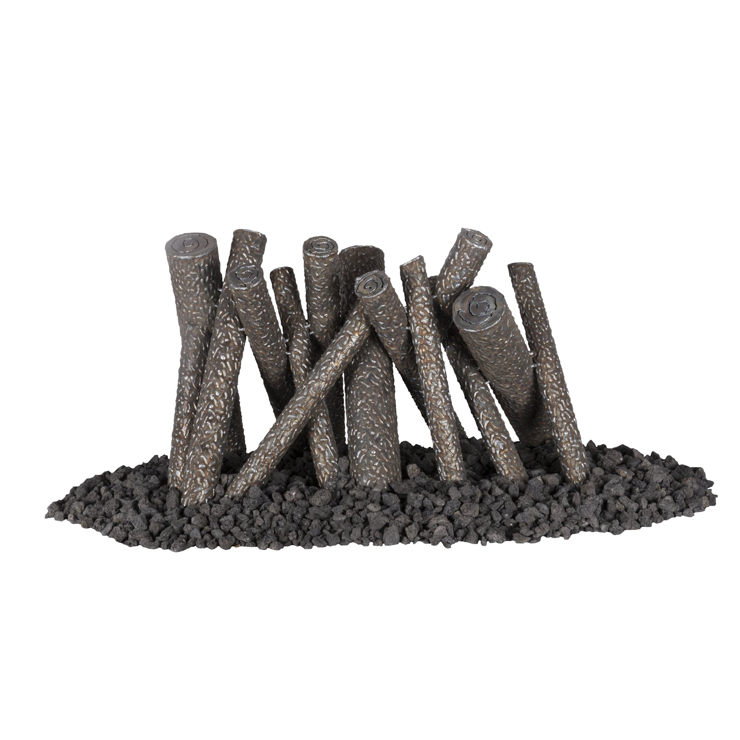 Steel upright log set with dark gray speckled logs and gravel base