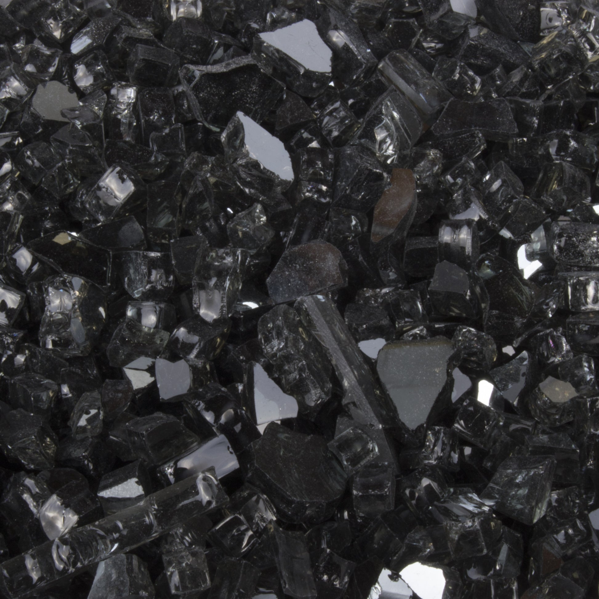 Black reflective fire glass chunks, 1/4 inch size