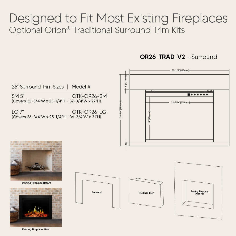 Modern Flames Orion V2 Traditional 26-Inch Electric Fireplace Insert