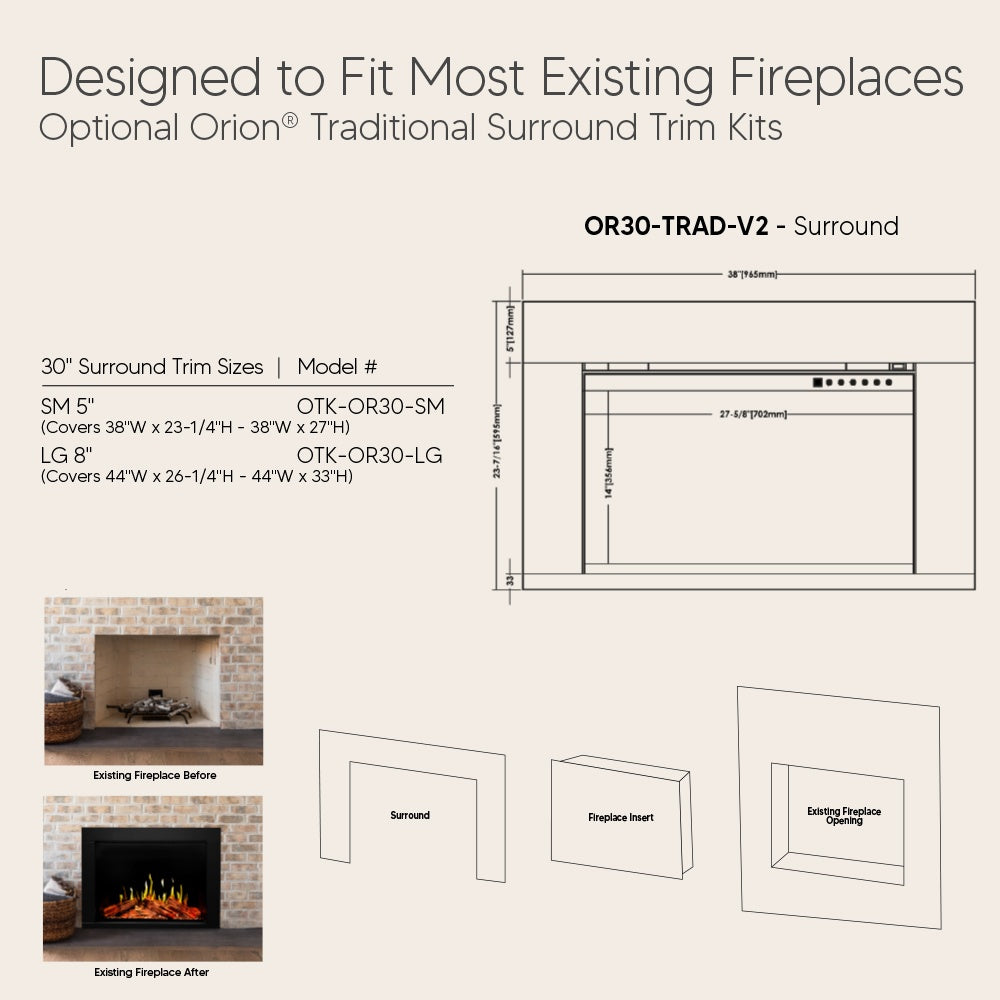 Modern Flames Orion V2 Traditional 30-Inch Electric Fireplace Insert