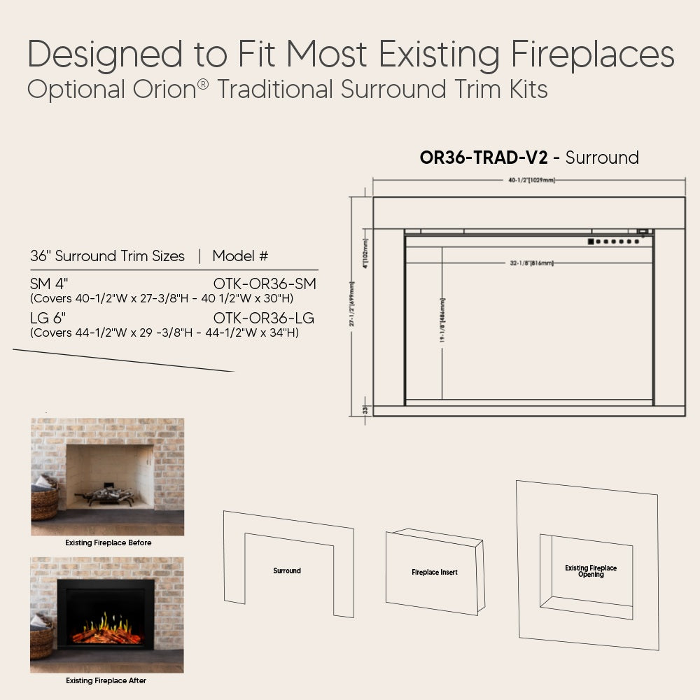 Modern Flames Orion V2 Traditional 36-Inch Electric Fireplace Insert