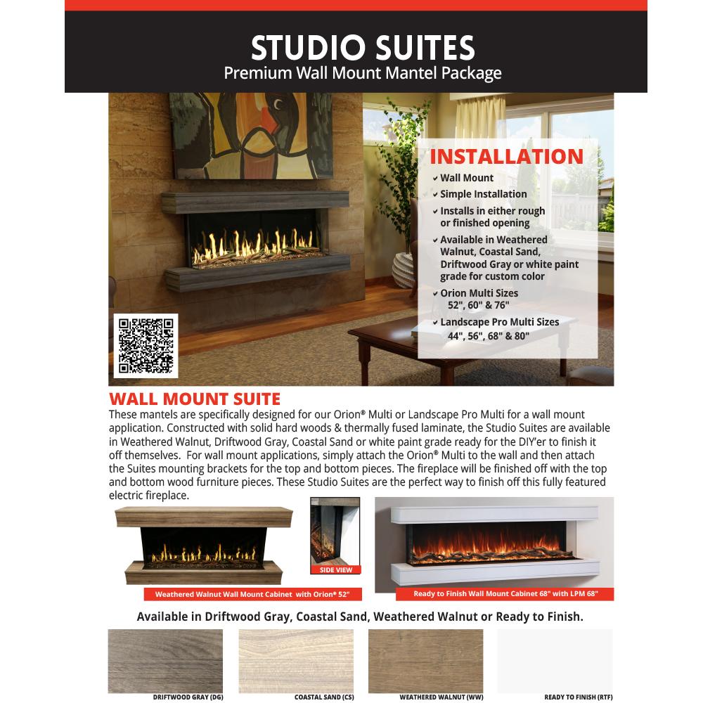 Modern Flames Orion V2 Multi 76-Inch Three-Sided Electric Fireplace with Wall Mounted Floating Mantel Set