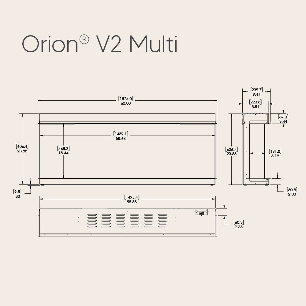 Modern Flames Orion V2 Multi 60-Inch Three-Sided Electric Fireplace with Wall Mounted Floating Mantel Set