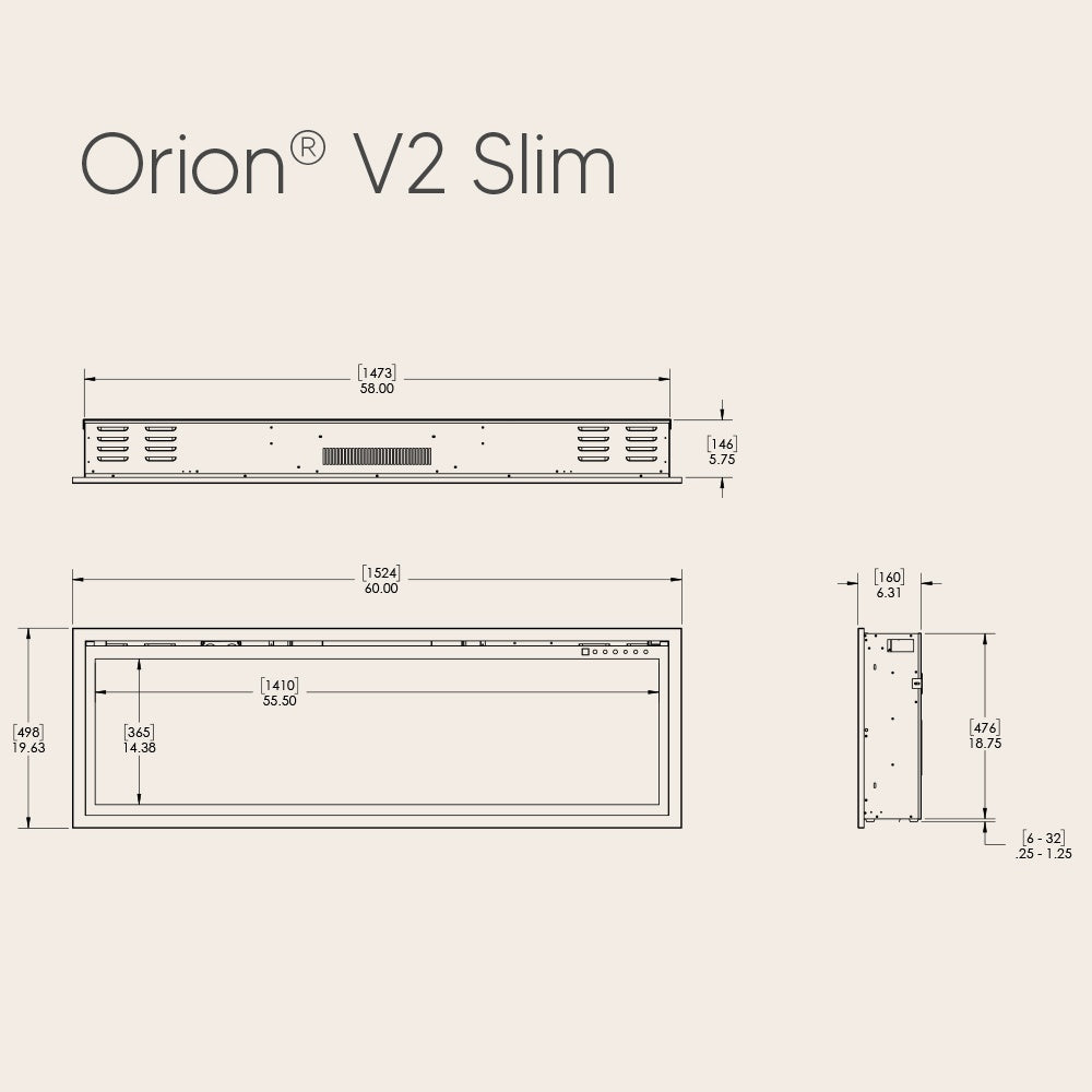 Modern Flames Orion V2 Slim 60-Inch Linear Built-In Electric Fireplace