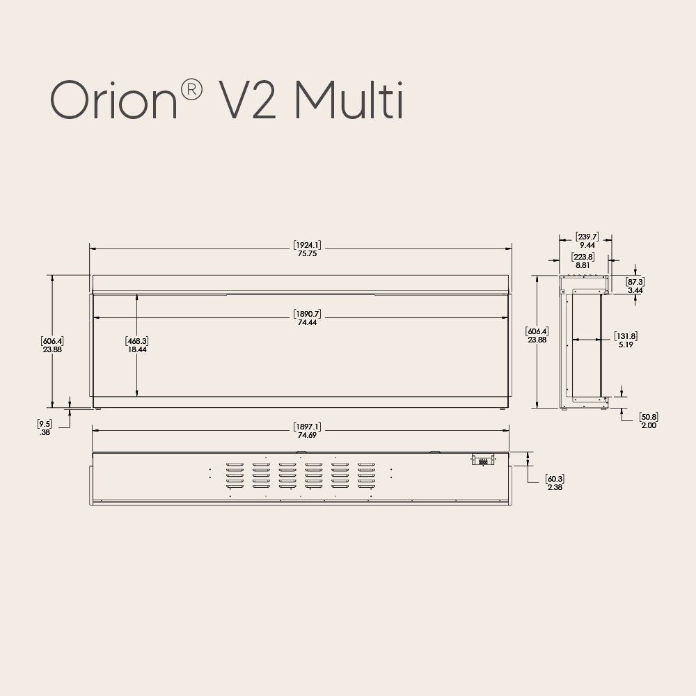 Modern Flames Orion V2 Multi 76-Inch Three-Sided Electric Fireplace with Wall Mounted Floating Mantel Set