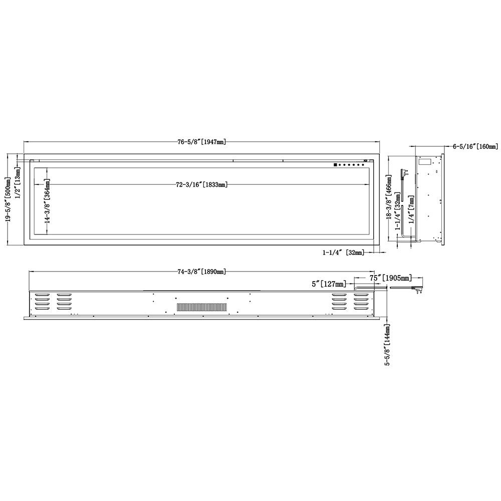 Modern Flames Orion Slim 76-Inch Linear Built-In Electric Fireplace