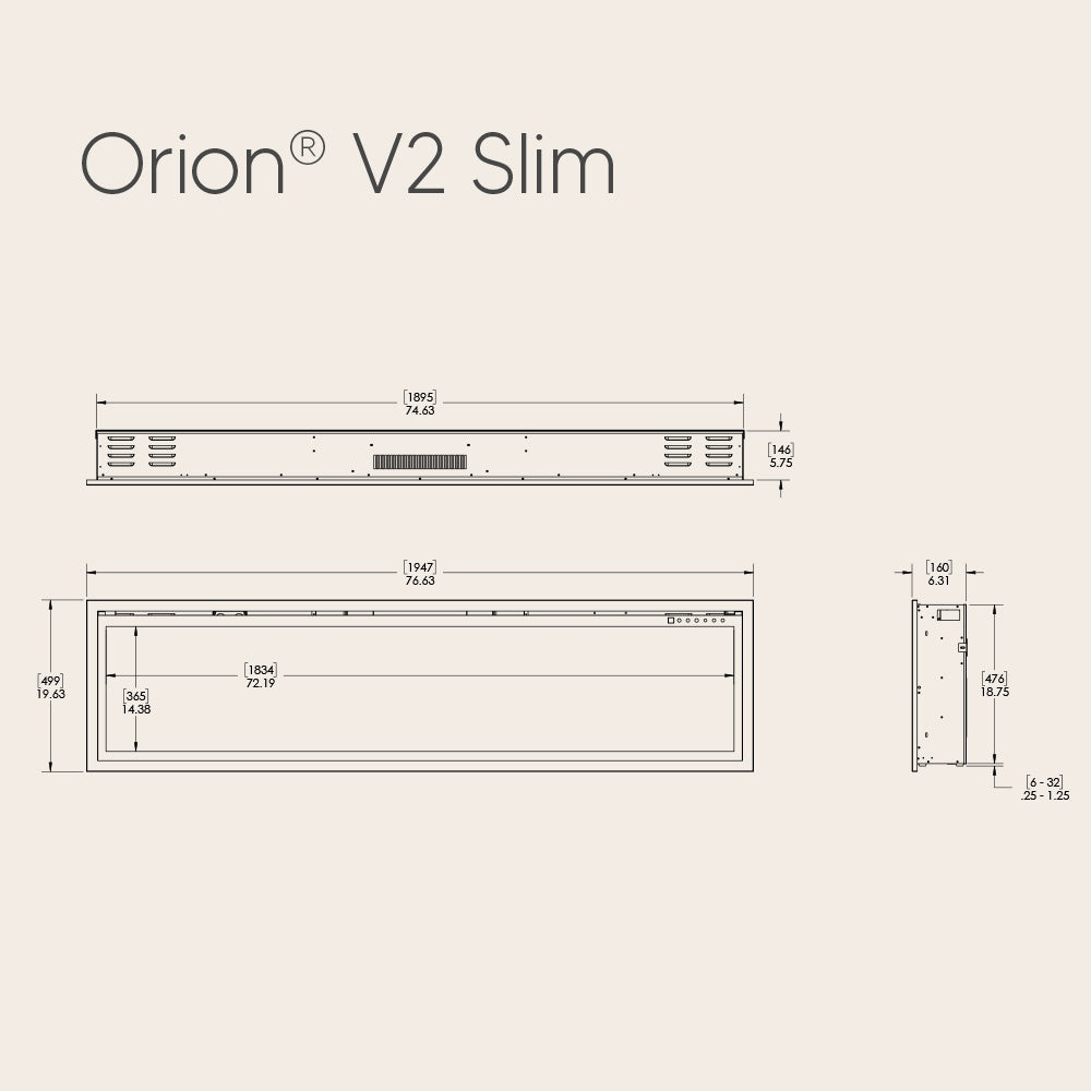 Modern Flames Orion V2 Slim 76-Inch Linear Built-In Electric Fireplace