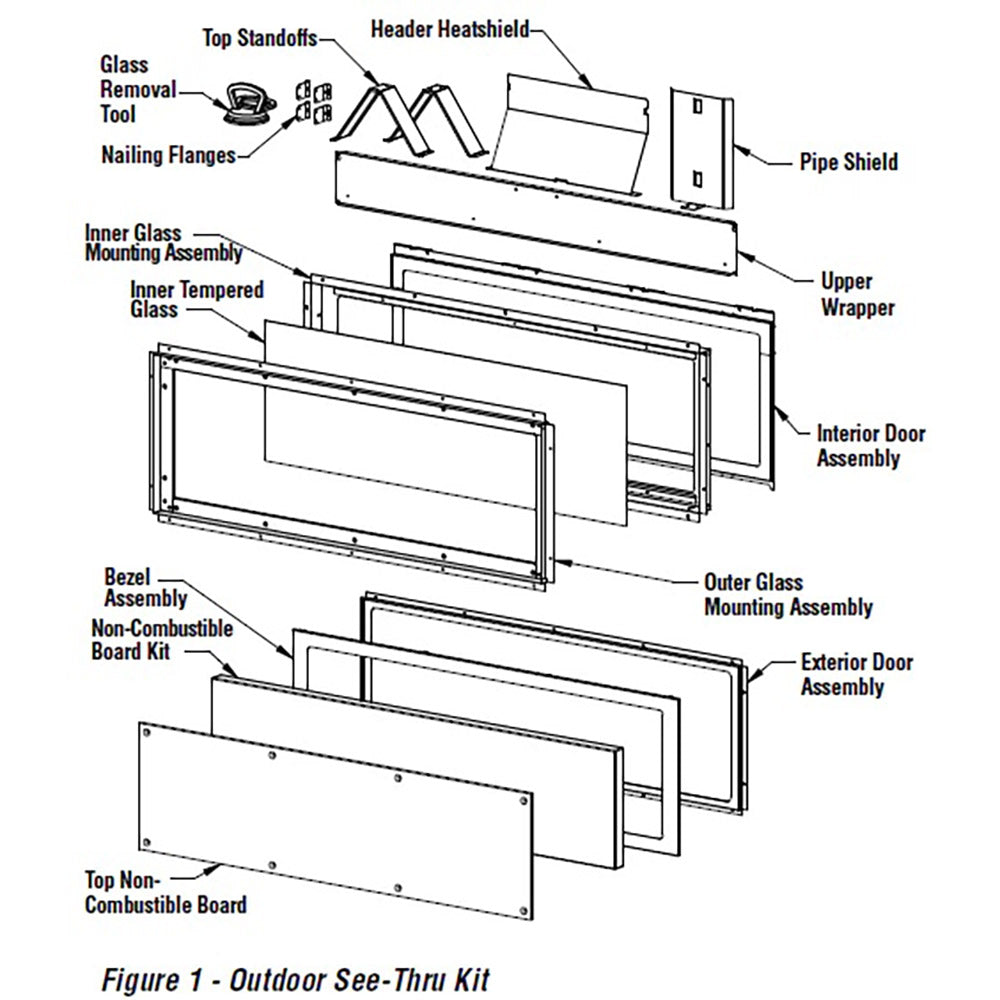 See-through conversion kit diagram showing door assemblies and glass mounting panels