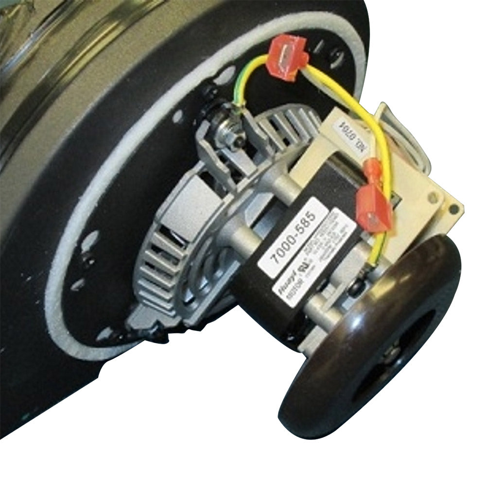 Exhaust combustion blower motor assembly with wiring and blower wheel housing