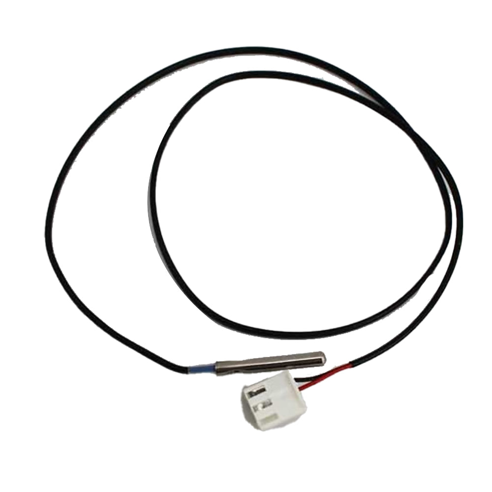 Exhaust probe replacement harness with black cable and metal sensor, white plug connector