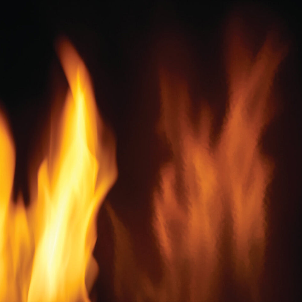 Decorative fireplace panels with visible flame glow