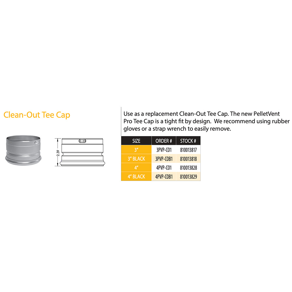 Steel clean-out tee cap with size labels and side cross-section diagram