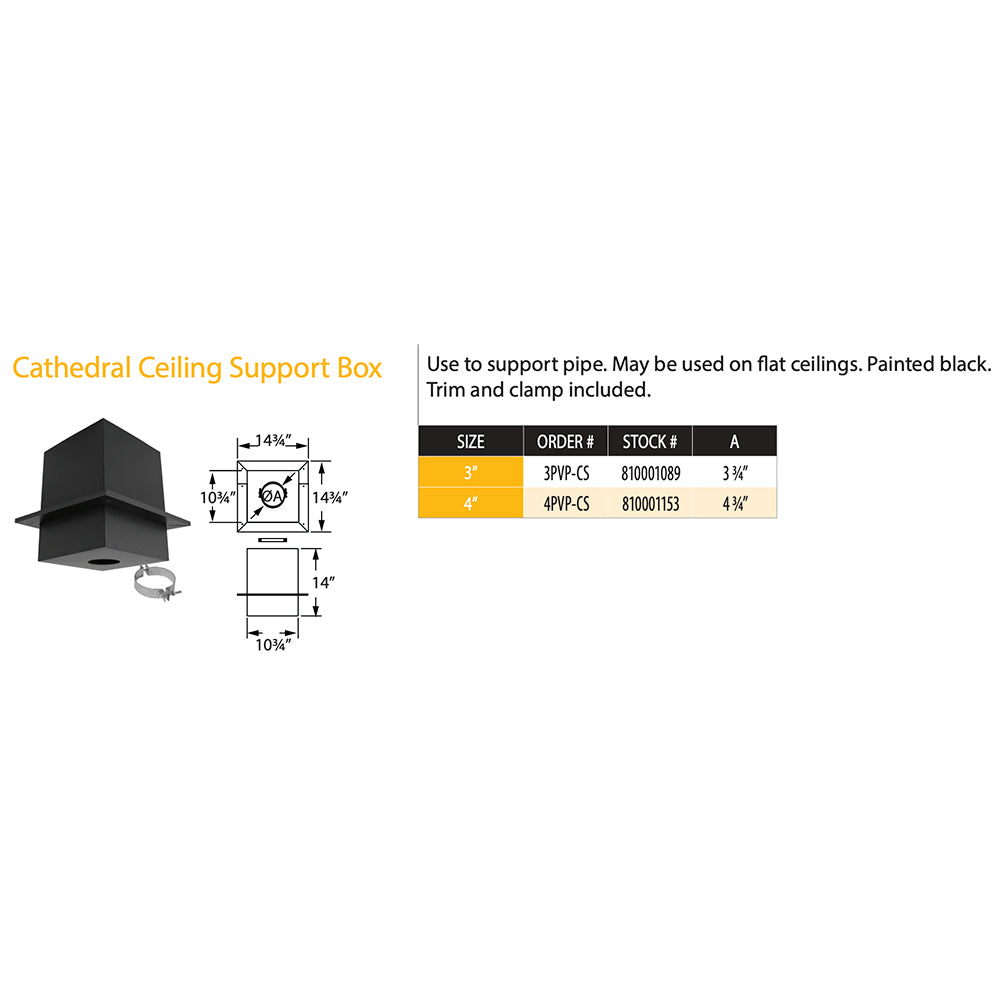 DuraVent PVP-CS PelletVent Pro Black Steel Cathedral Ceiling Support Box