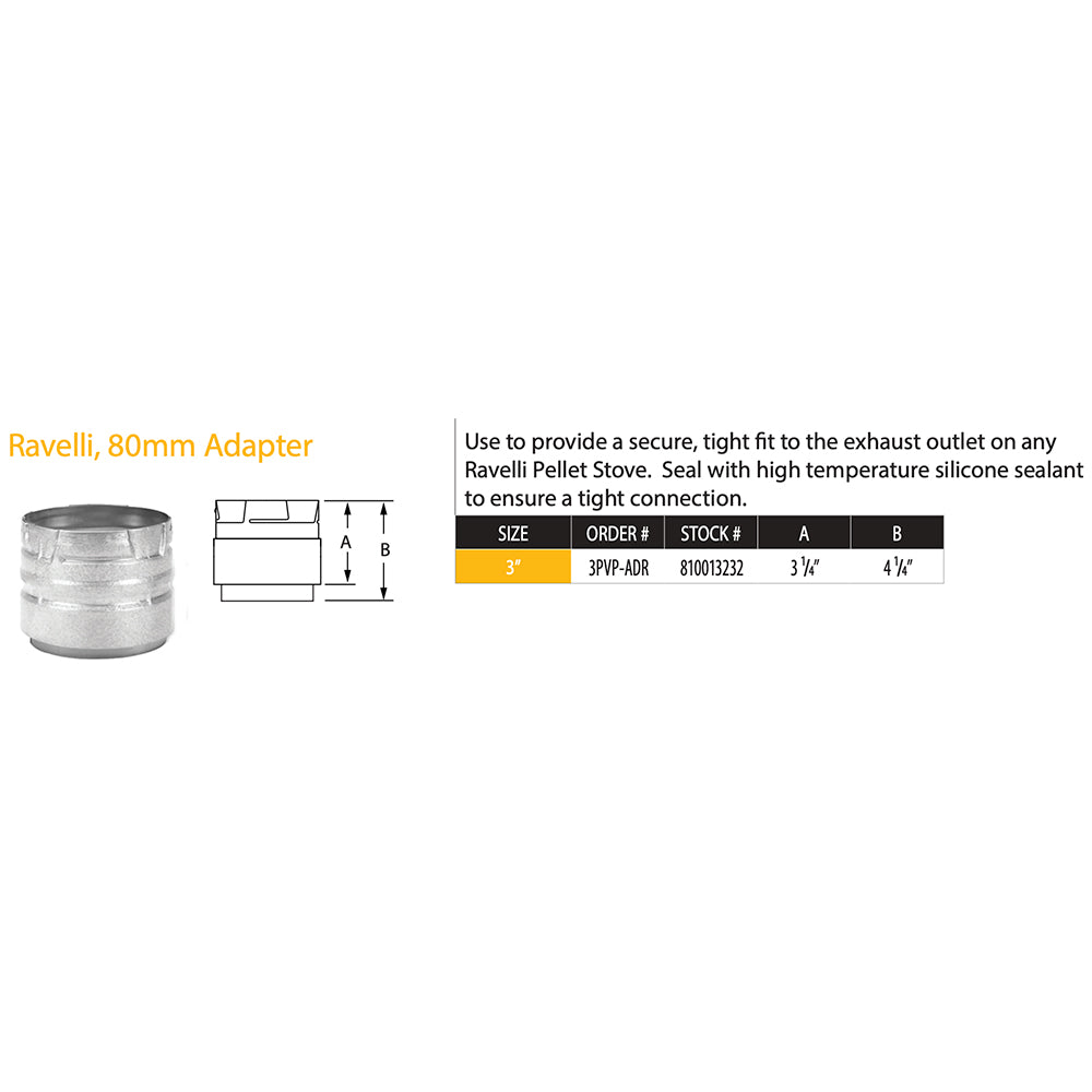 DuraVent PelletVent Pro 3-Inch Diameter Galvalume Steel Appliance Adapter Increaser