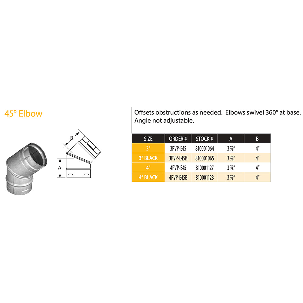 DuraVent PVP-E45B PelletVent Pro Black Steel 45-Degree Elbow
