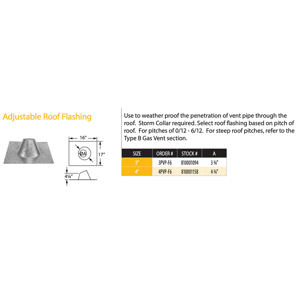 DuraVent PVP-F6 PelletVent Pro Adjustable Roof Flashing