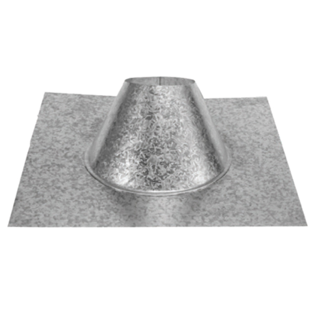 Metal roof flashing with flanged base and centered cone collar