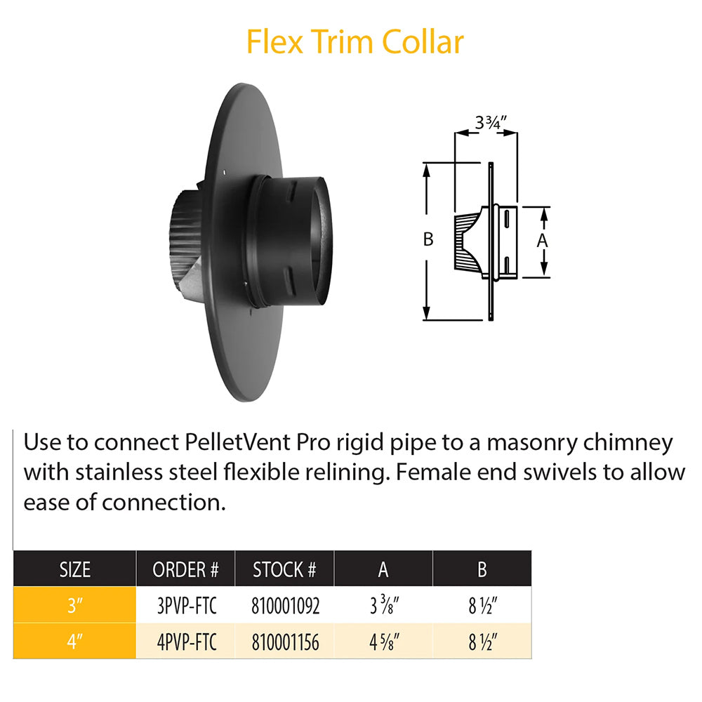 Flex trim collar with mounting bracket and side profile dimension lines