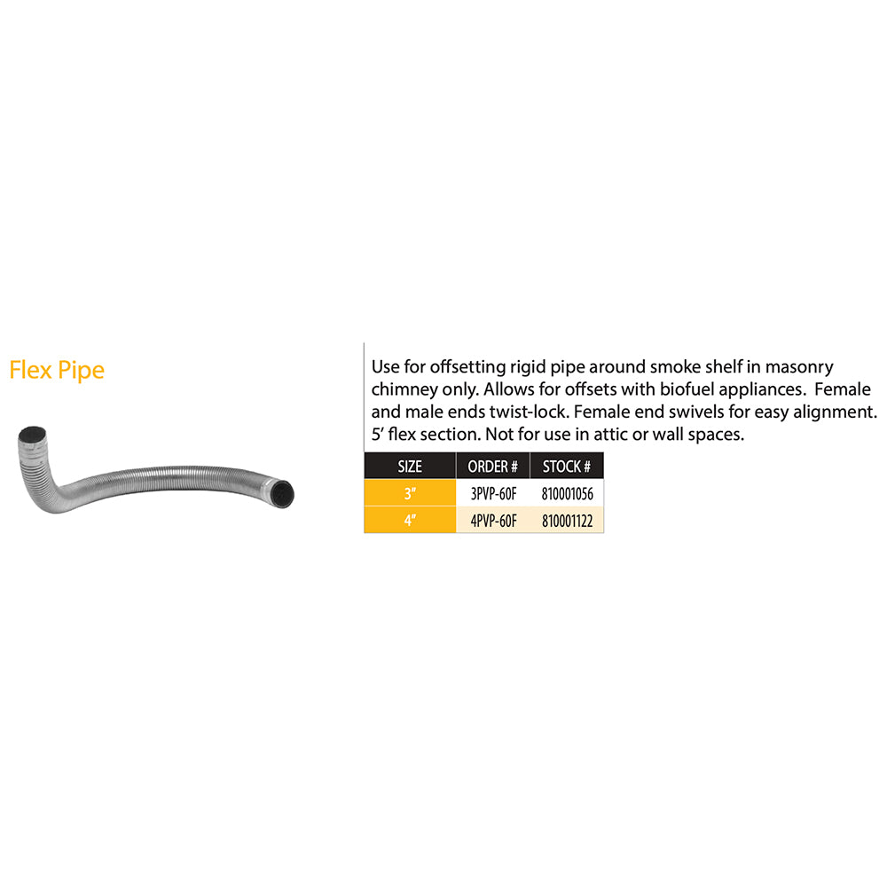 DuraVent PelletVent Pro 3-Inch Diameter by 5-Foot Length Flex Pipe