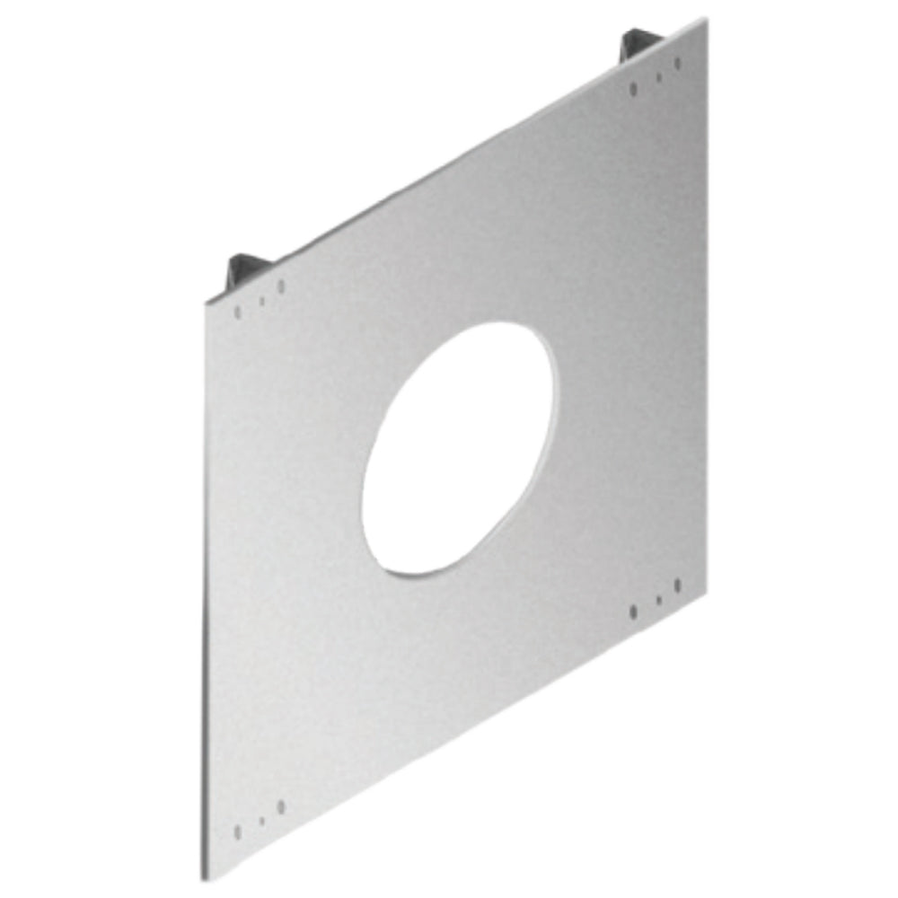 PelletVent Pro house shield panel with oval opening, gray metal