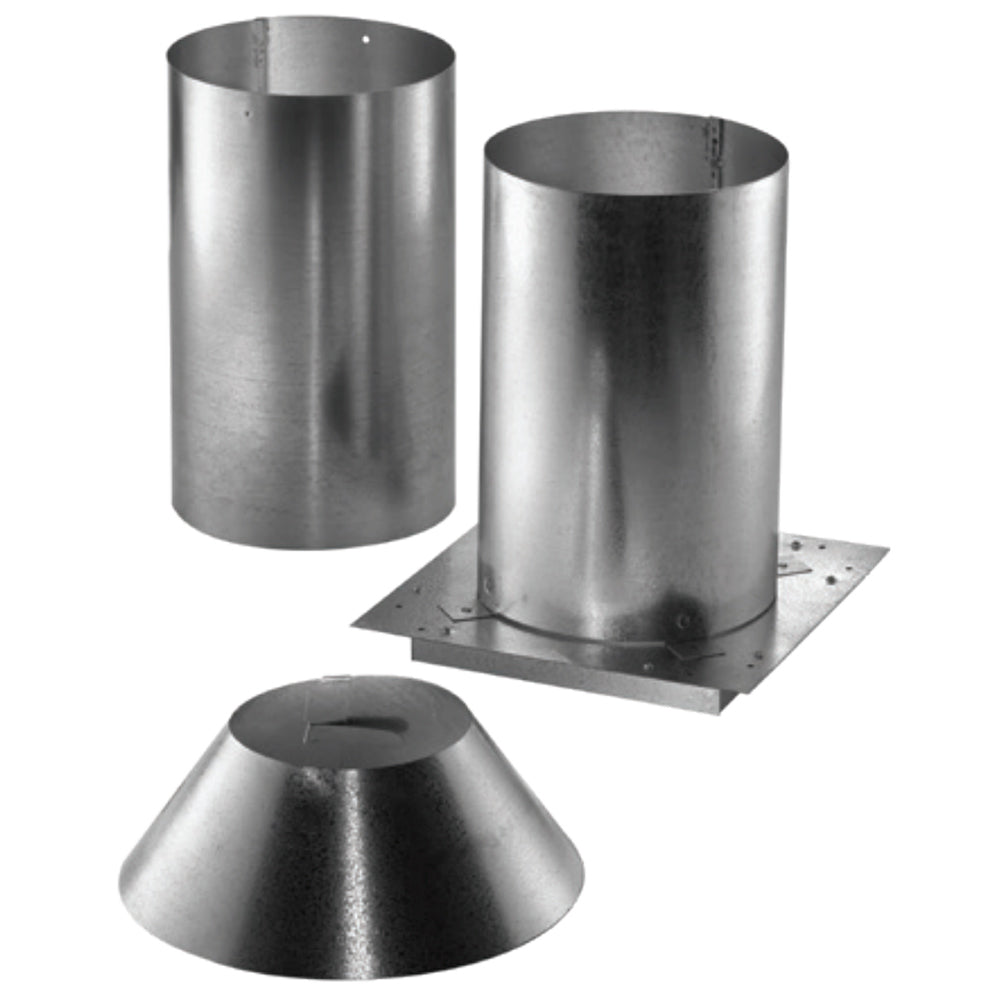 Attic insulation shield with vent collar and flat mounting base, galvanized metal