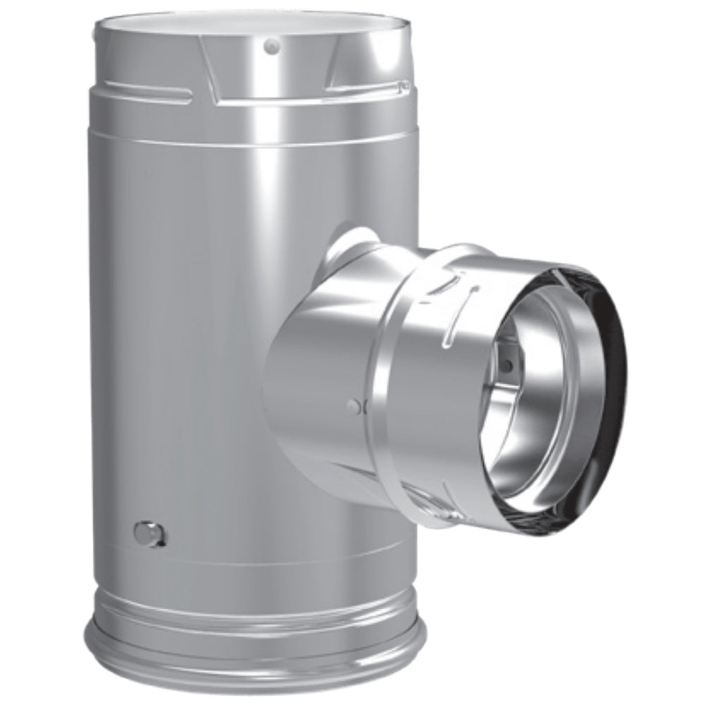 Stainless steel pellet vent increaser tee with clean-out tee cap, 4-inch