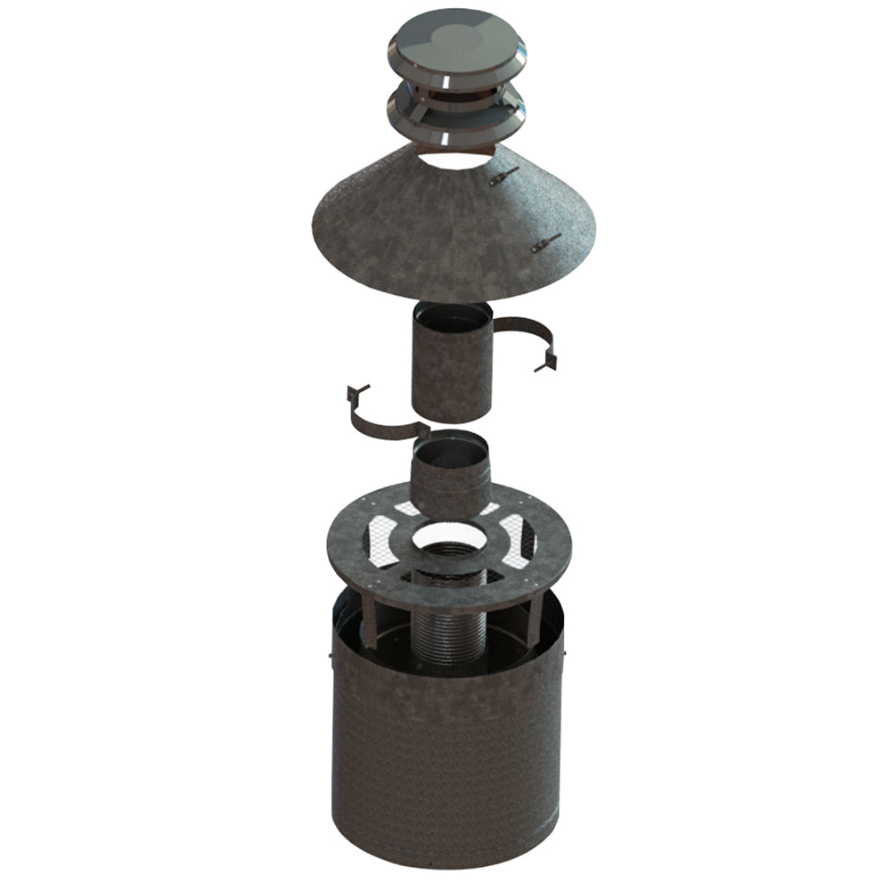 Stainless steel pellet vent factory-built relining kit with termination cap and slip joints