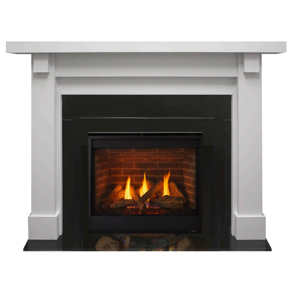Majestic Quartz 32-Inch Direct Vent Gas Fireplace with Kenwood Flush Mantel and Split Logs