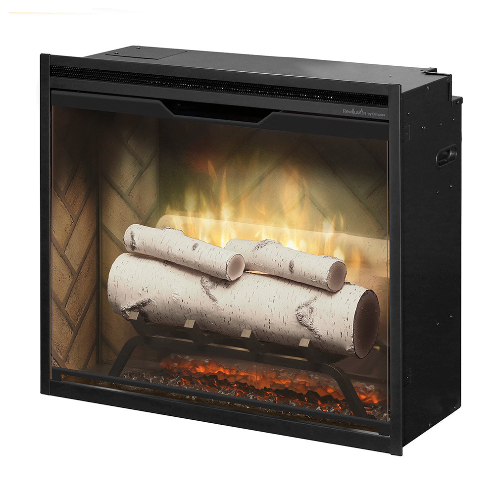 Electric fireplace log kit with white birch-style logs and burning embers