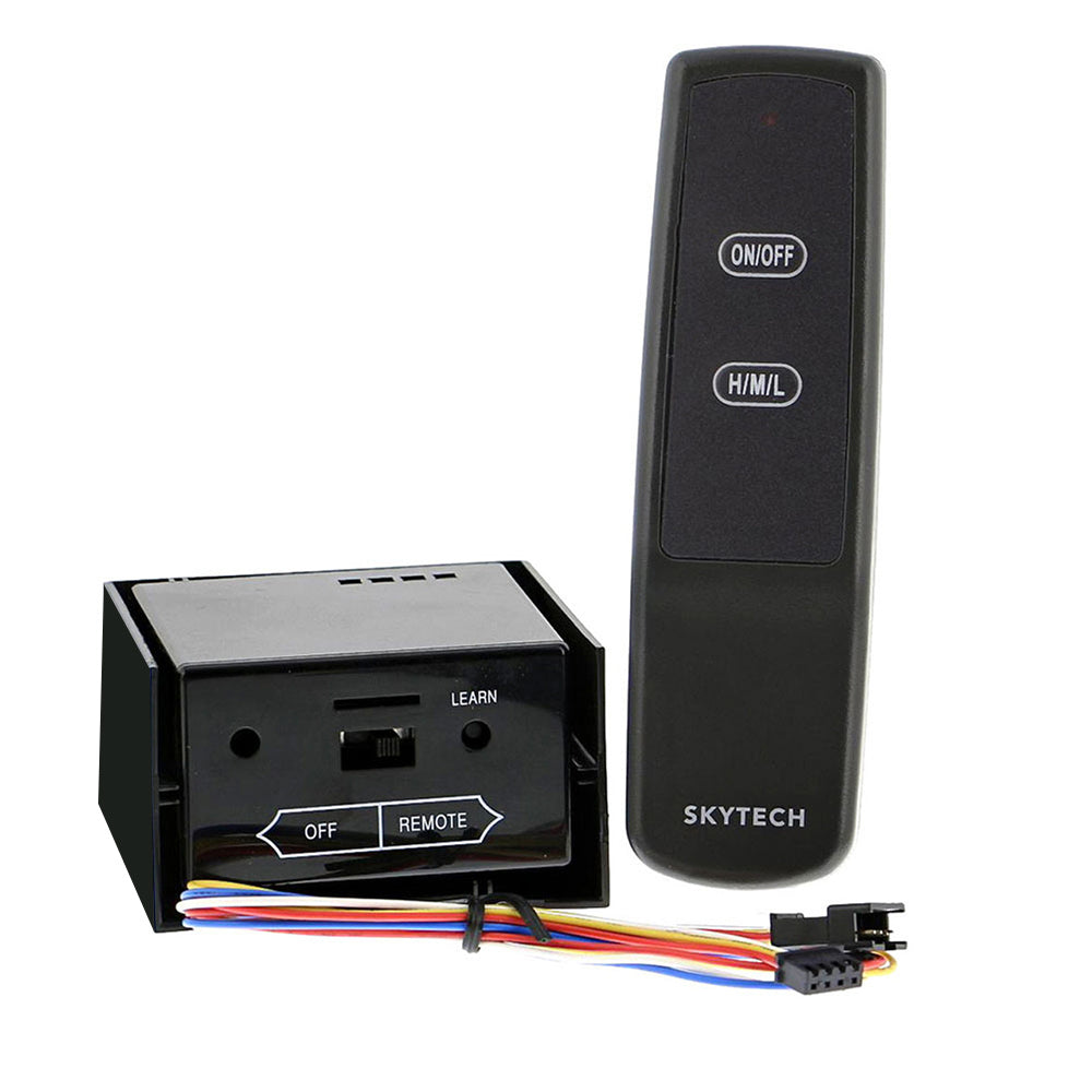 Skytech remote control kit with black handheld remote, control box, and wiring harness
