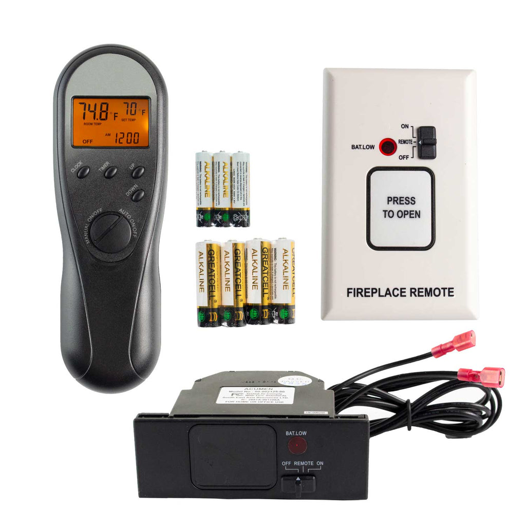 Fireplace remote thermostat with LCD display, dark gray handheld controller