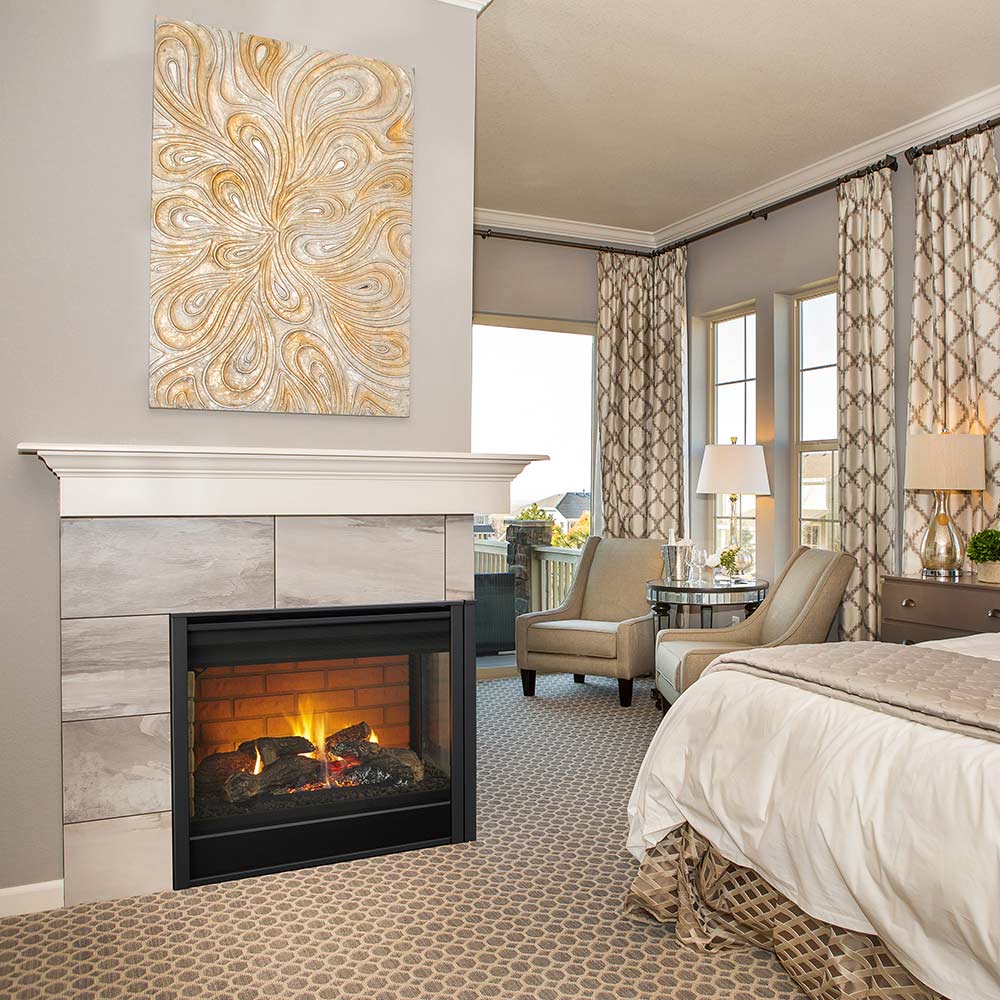 Majestic 36-Inch Direct Vent Multi-Sided Right Corner Gas Fireplace with IntelliFire Ignition