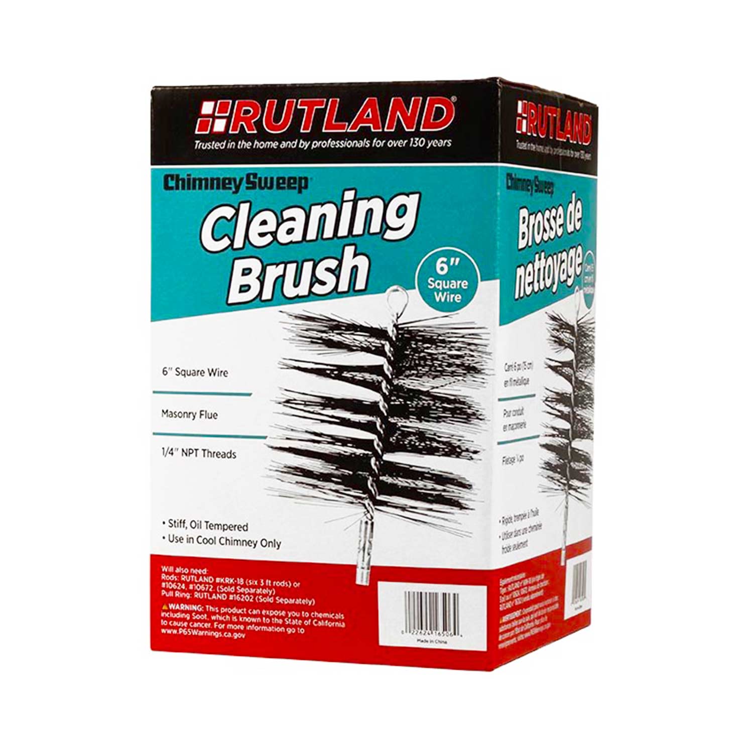Square wire chimney sweep cleaning brush, 6 in square wire and 1/4 in NPT