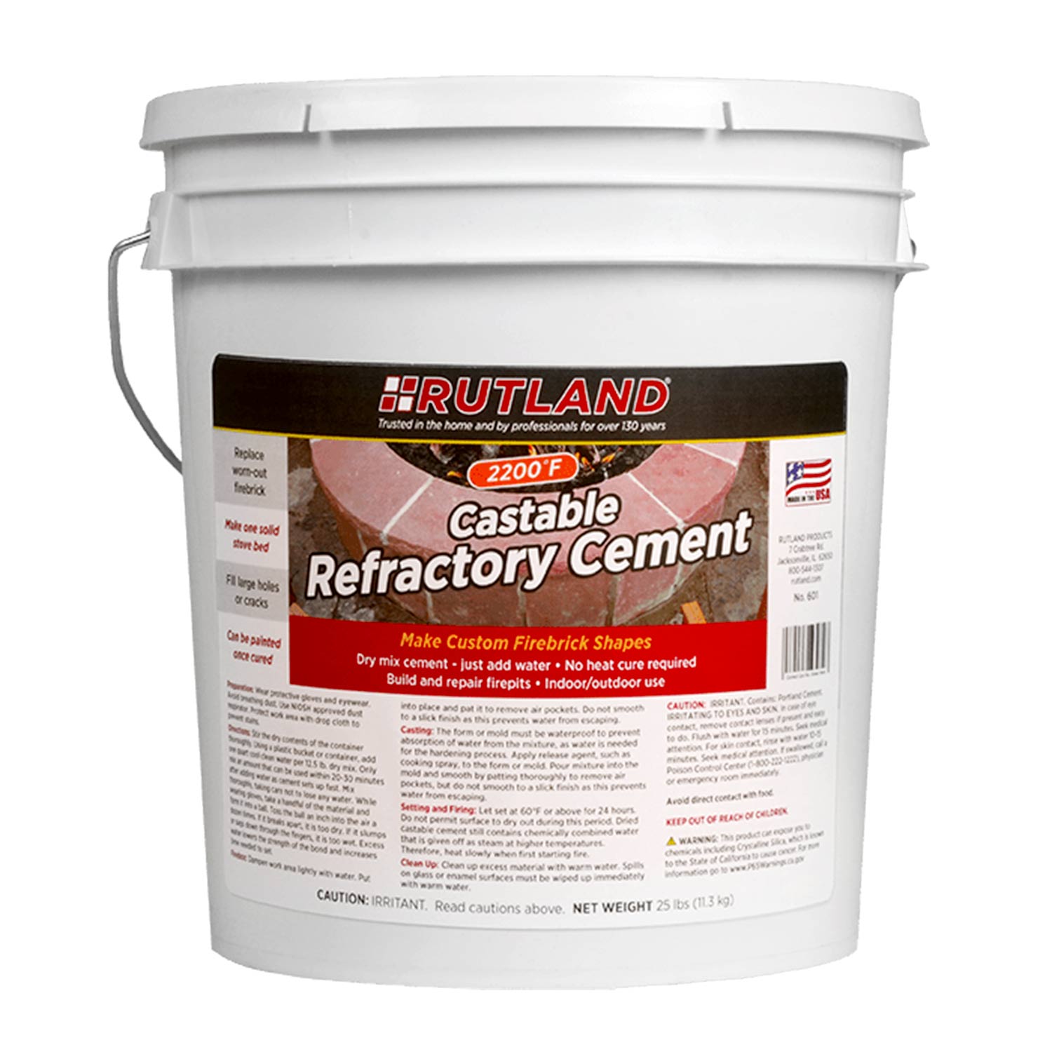 Rutland Castable Refractory Cement, 25 LB Tub