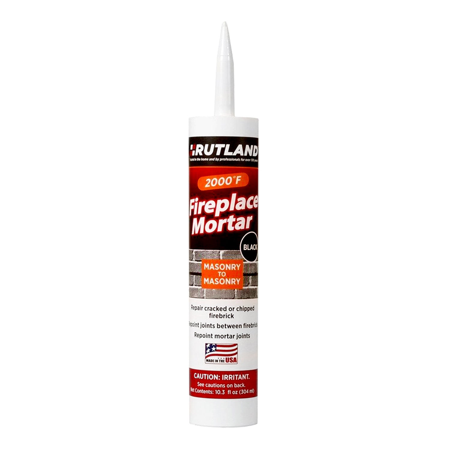 Rutland fireplace mortar sealant cartridge, black, with dispensing nozzle