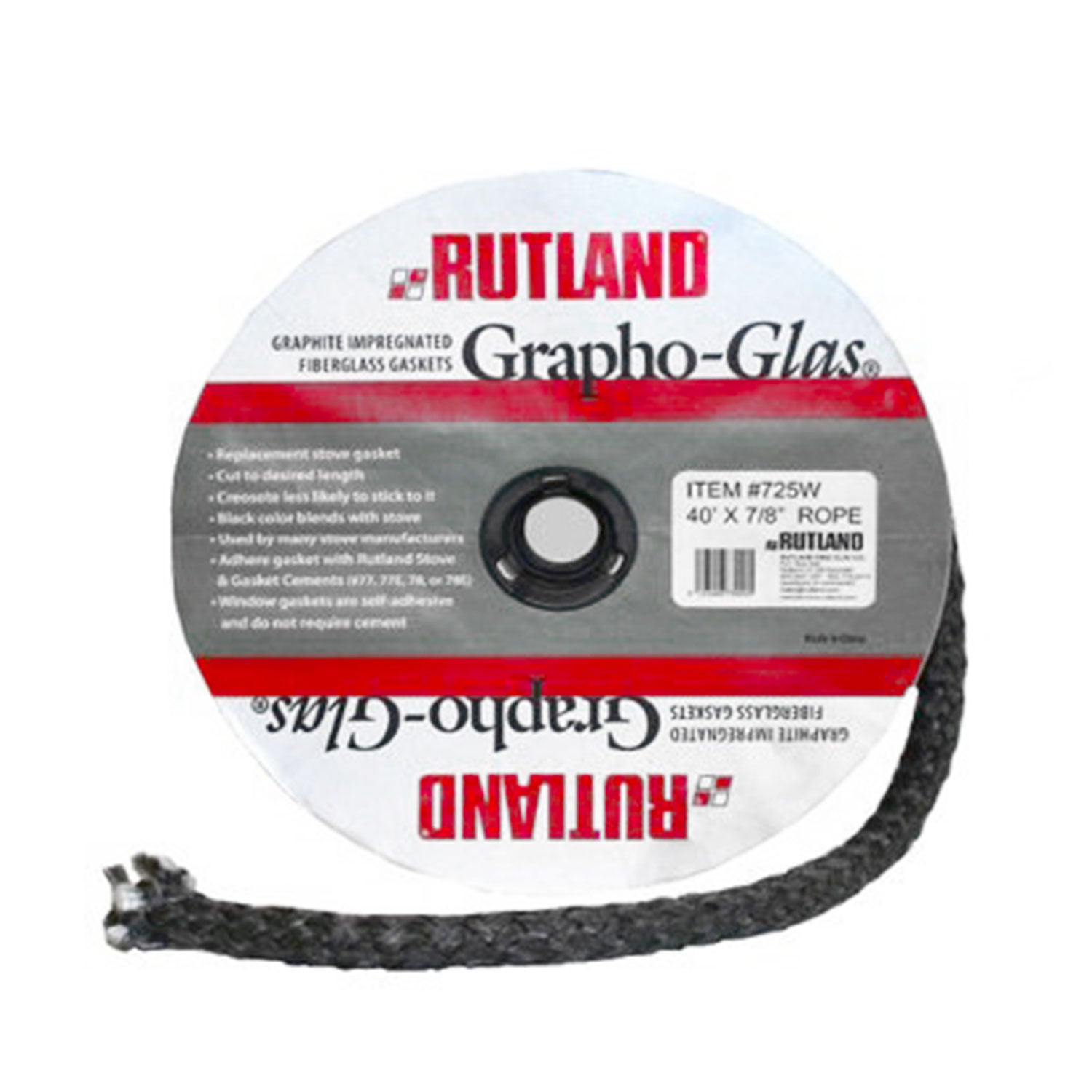Rutland Grapho-Glas stove gasket rope on spool, black graphite fiber rope