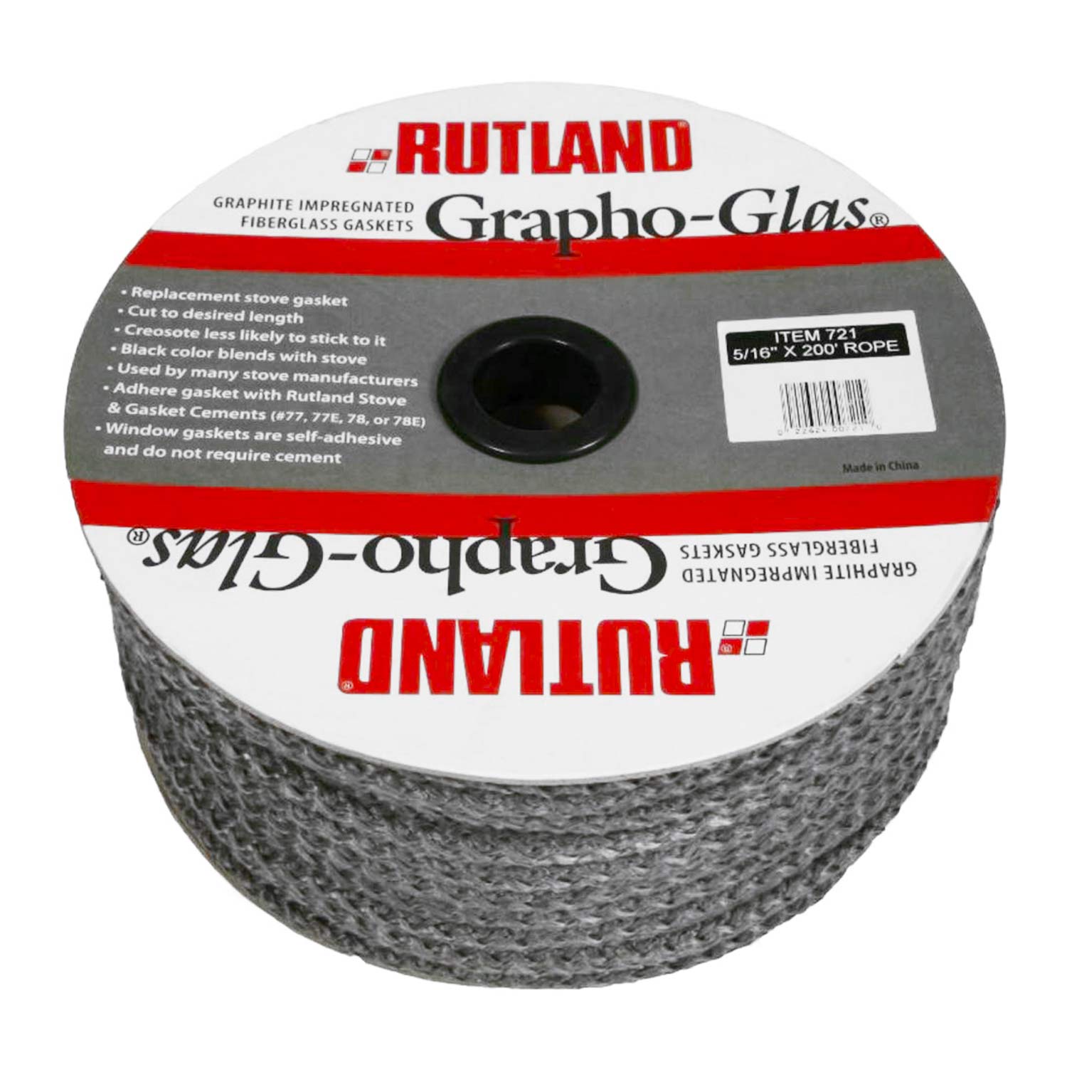Graphite-impregnated stove gasket rope on spool, dark gray braided, 7/8-inch diameter