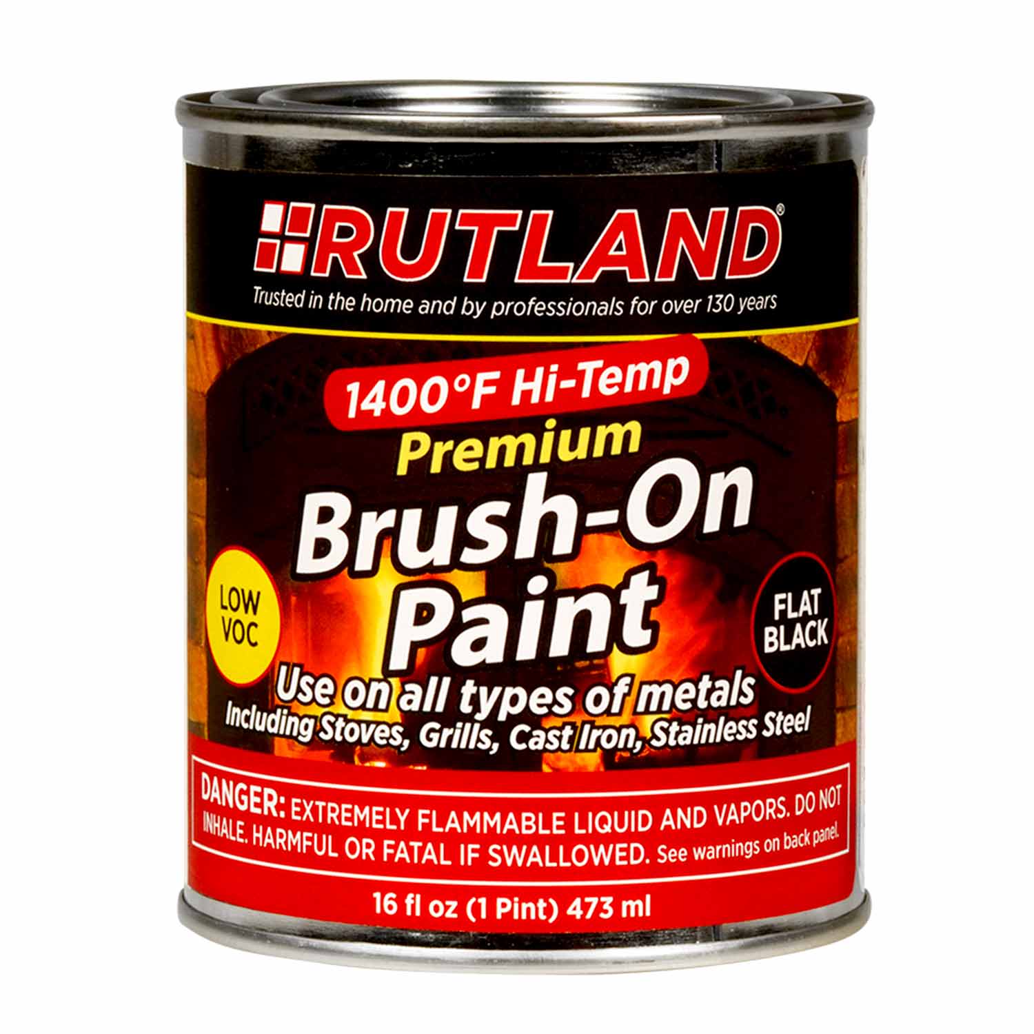 Rutland 1400 Degree F Brush On Premium High Temp Paint, Low VOC, 16 fl oz
