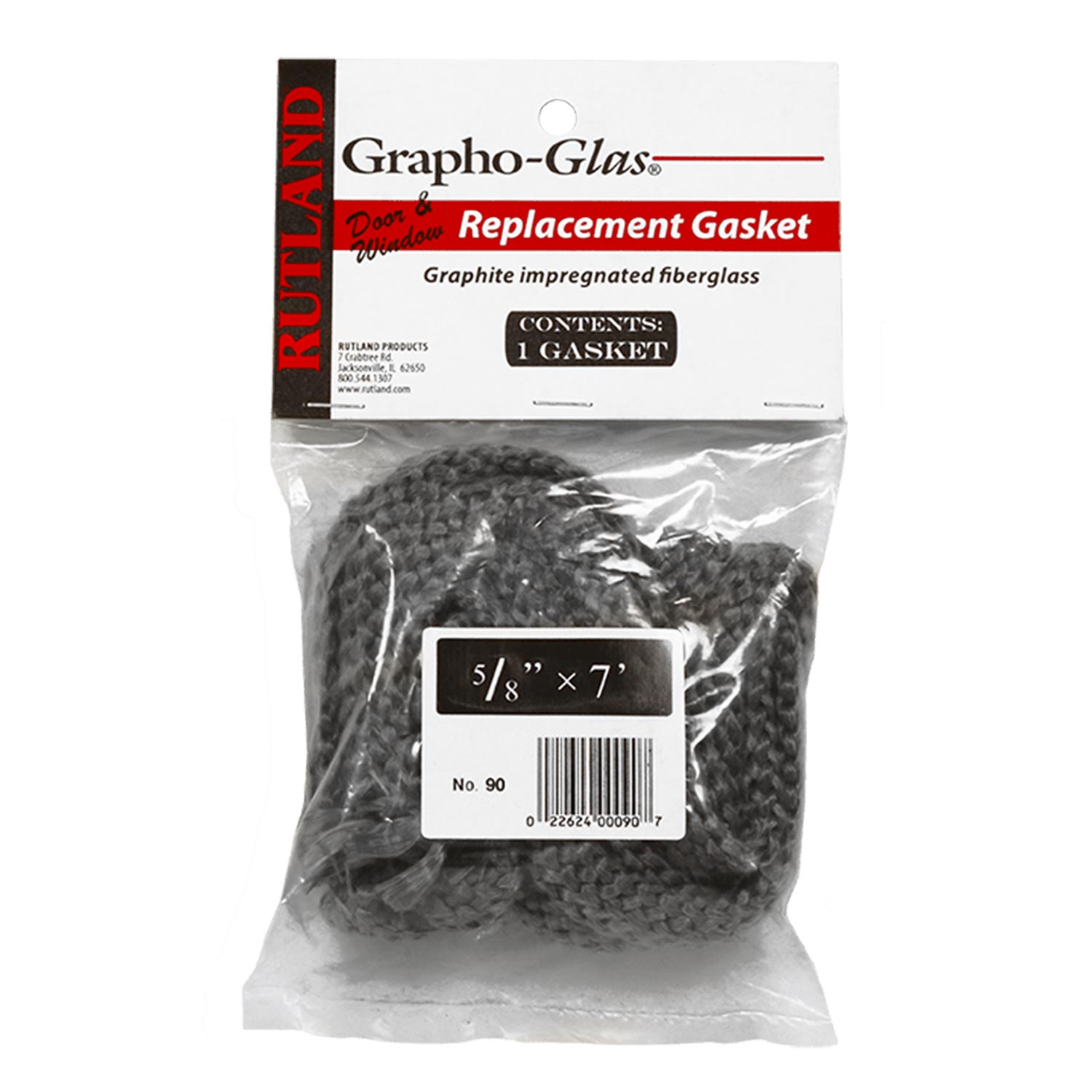 Flat stove gasket, Grapho-Glas, dark graphite impregnated fiberglass, 5/8 x 7