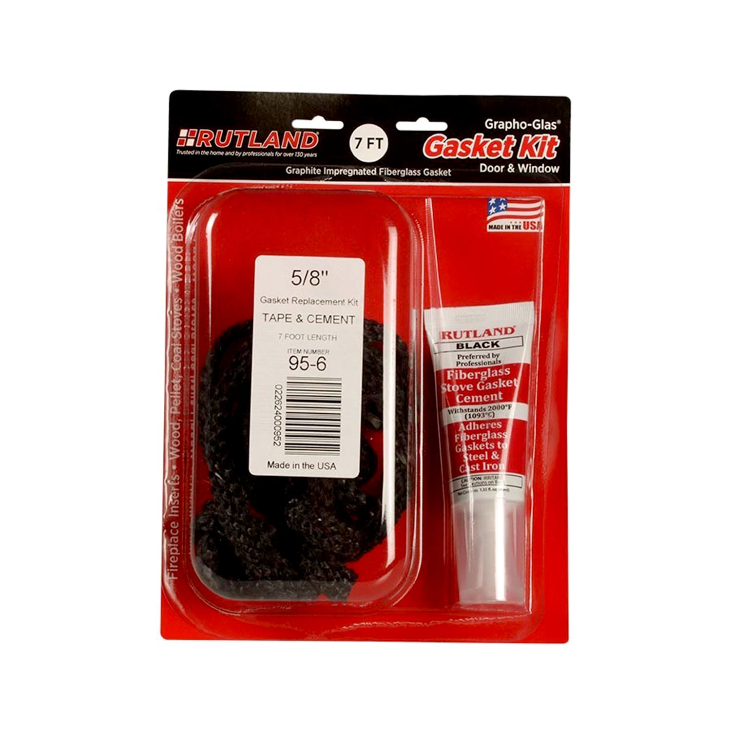 Flat stove gasket replacement kit, Grapho-Glas fiberglass gasket 5/8in with applicator tube