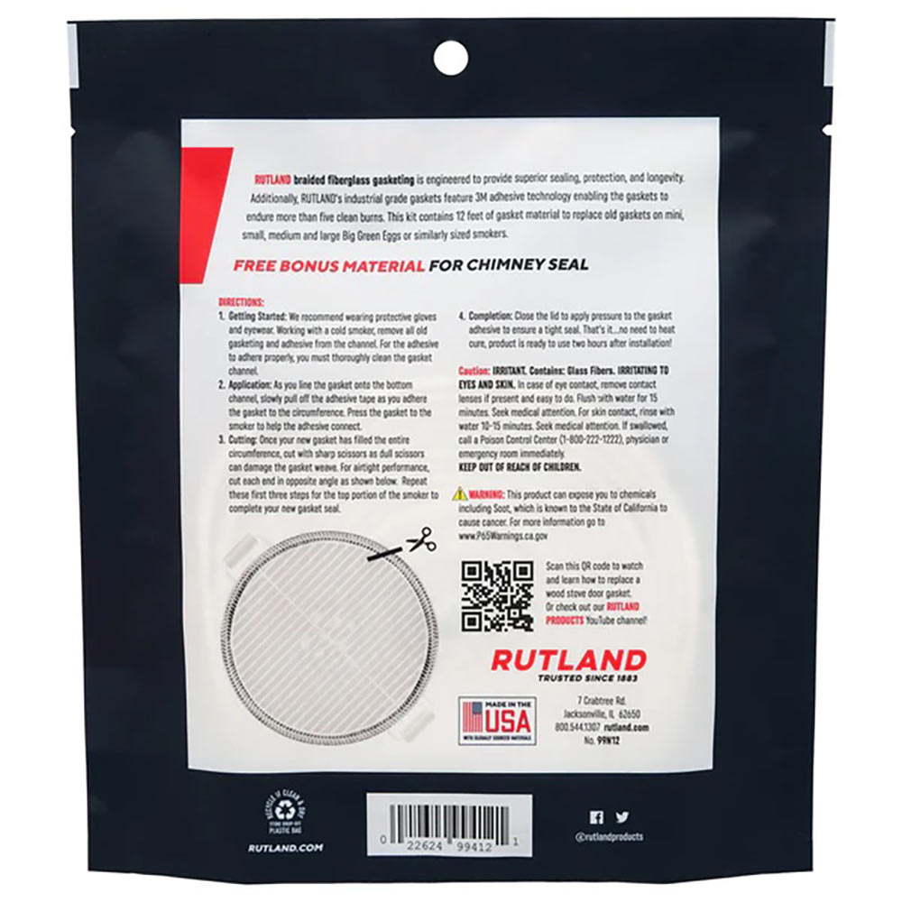 Rutland Ceramic Grill Braided Fiberglass Replacement Gasket